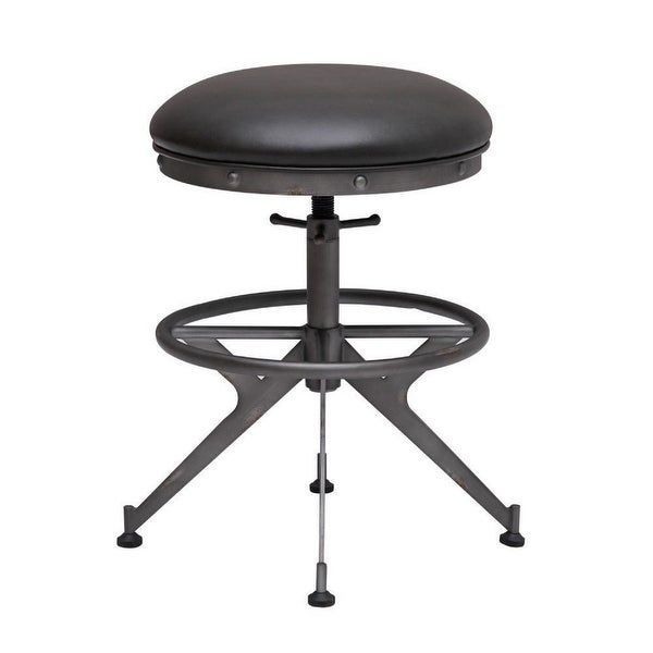 Ruth 19 Inch Adjustable Stool， Metal Axle Base， Cushioned Seat， Gray - Black - 19 L x 19 W x 25 H Inches