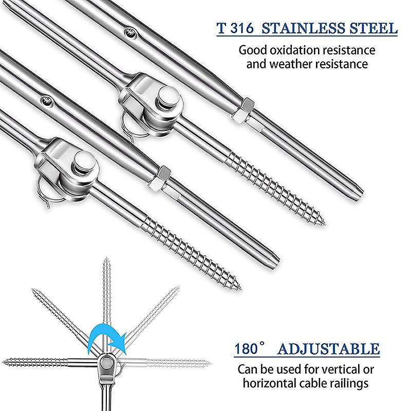 10 Pairs 316 Stainless Steel Cable Railing Kit Jaw Swage Stud Turnbuckle Fork Terminal Lag Screw Eye For 1/8 3mm Wire Rope