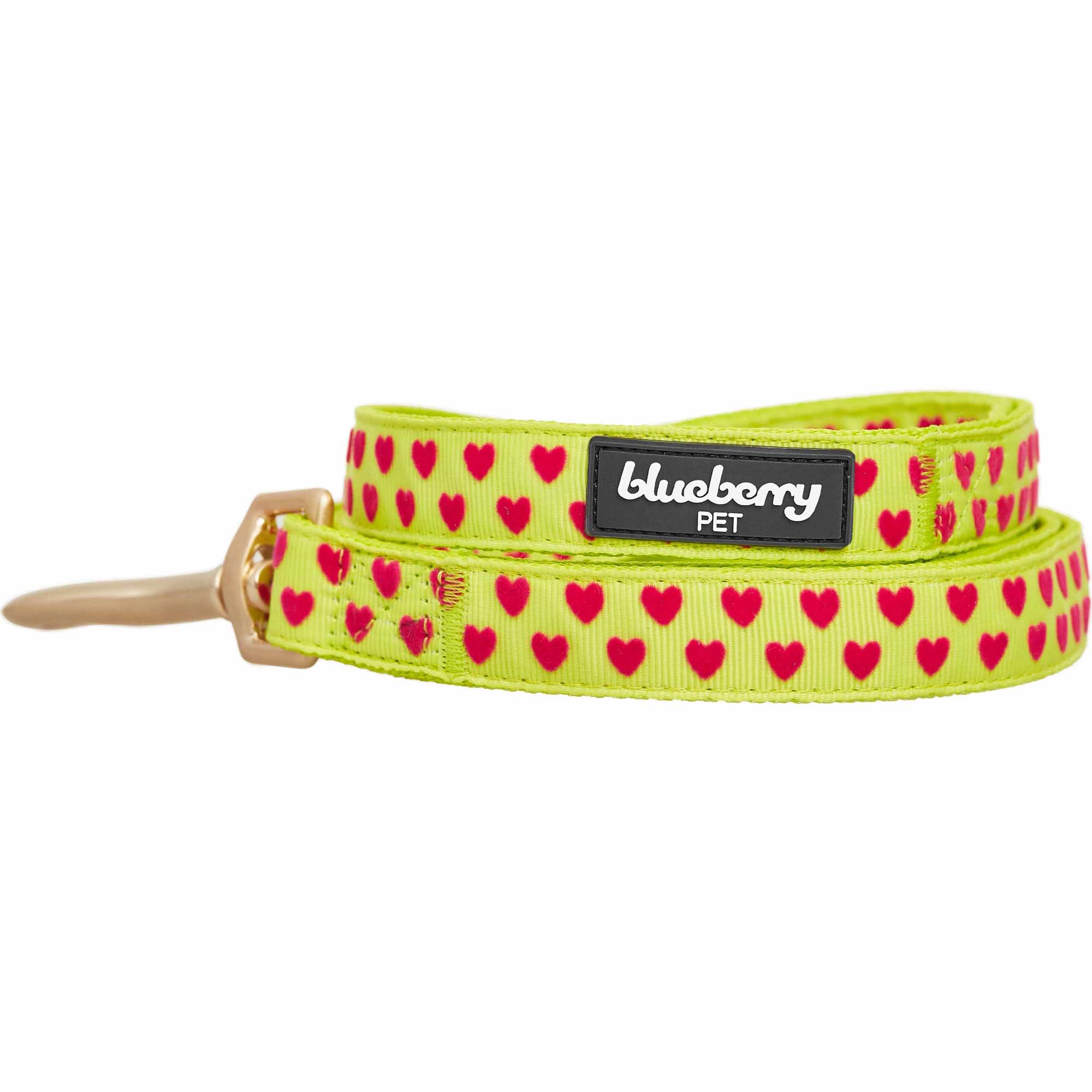 Blueberry Pet Highlighter Green Velvety Heart Flocking Dog Leash， 0.92 ft.