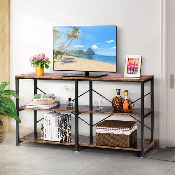 55 Inch Narrow Console Table， Industrial Sofa Table Behind Couch with 3-Tier Storage Shelves， Metal Frame， Easy Assembly