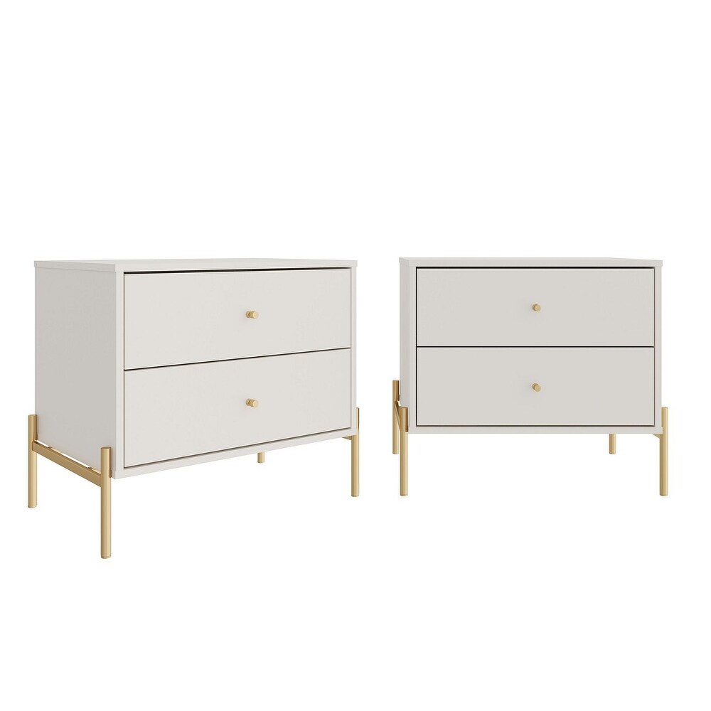 Manhattan Comfort Jasper Full Extension Drawer Nightstand in White Gloss (Set of 2)