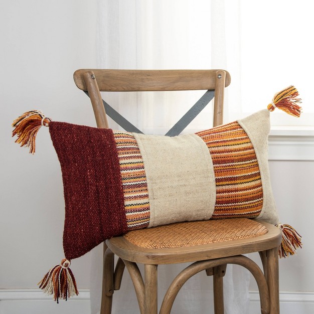 Oversized Panel Striped Lumbar Throw Pillow Cover Red Rizzy Home