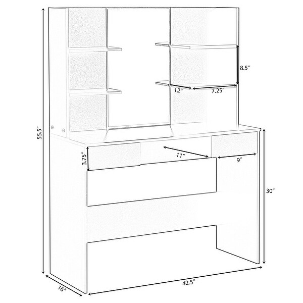 Modern Wooden Dressing Table with Drawer，Mirror and Shelves