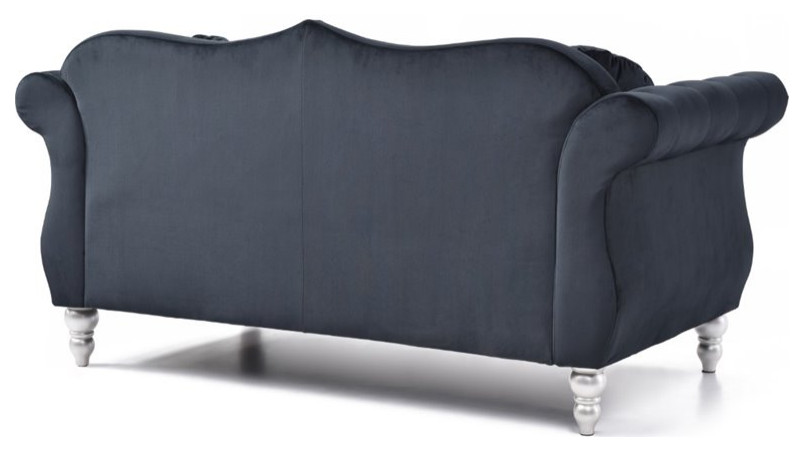 Pemberly Row 17 quotTransitional Tufted Velvet Loveseat in Black   Traditional   Loveseats   by Homesquare  Houzz