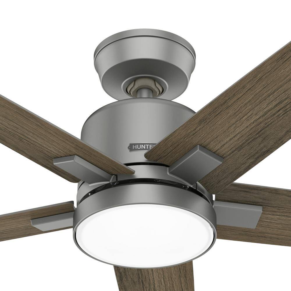 Hunter Acela 52 in. Hunter Express Integrated LED Indoor Matte Silver Ceiling Fan with Remote and Light Kit Included 51674