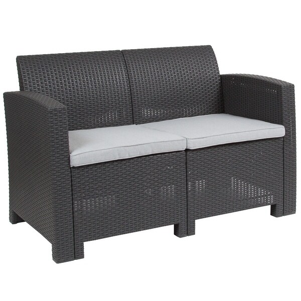 Faux Rattan Loveseat with AllWeather Cushions