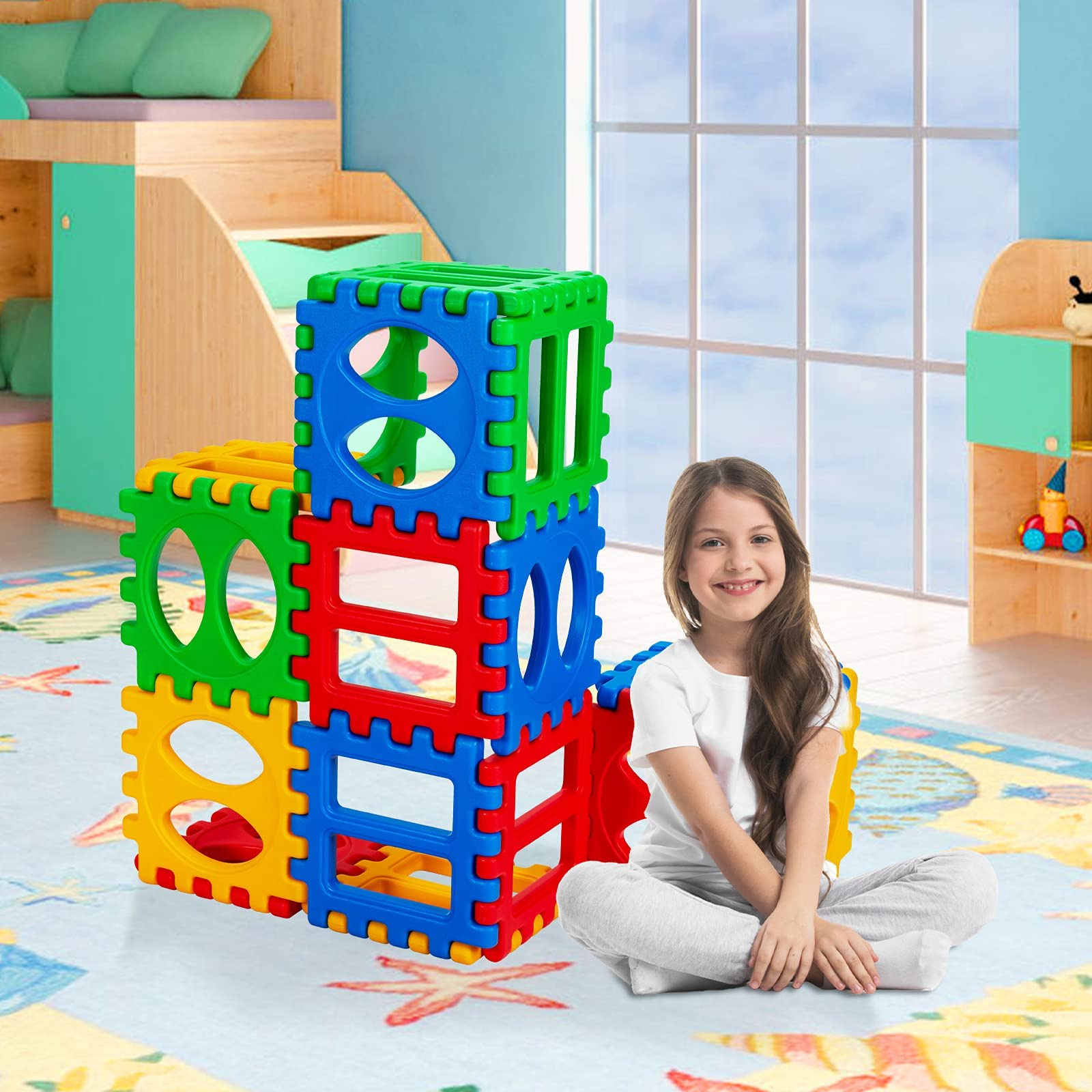 Costzon 32 Pieces Jumbo Building Blocks for Kids, Big Waffle Block Set