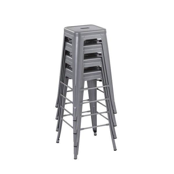 30Inch Metal Barstool， Set of 4， Silver Color， Backless， Seat Height 30 Inch，