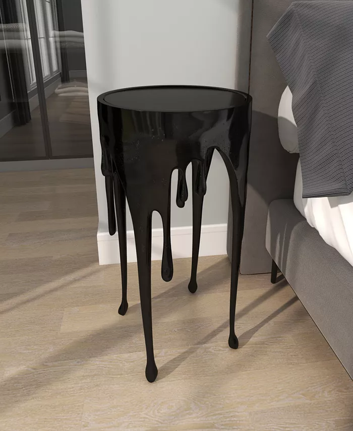 Rosemary Lane Aluminum Drip Accent Table with Melting Design and Shaded Glass Top 16 x 16 x 25