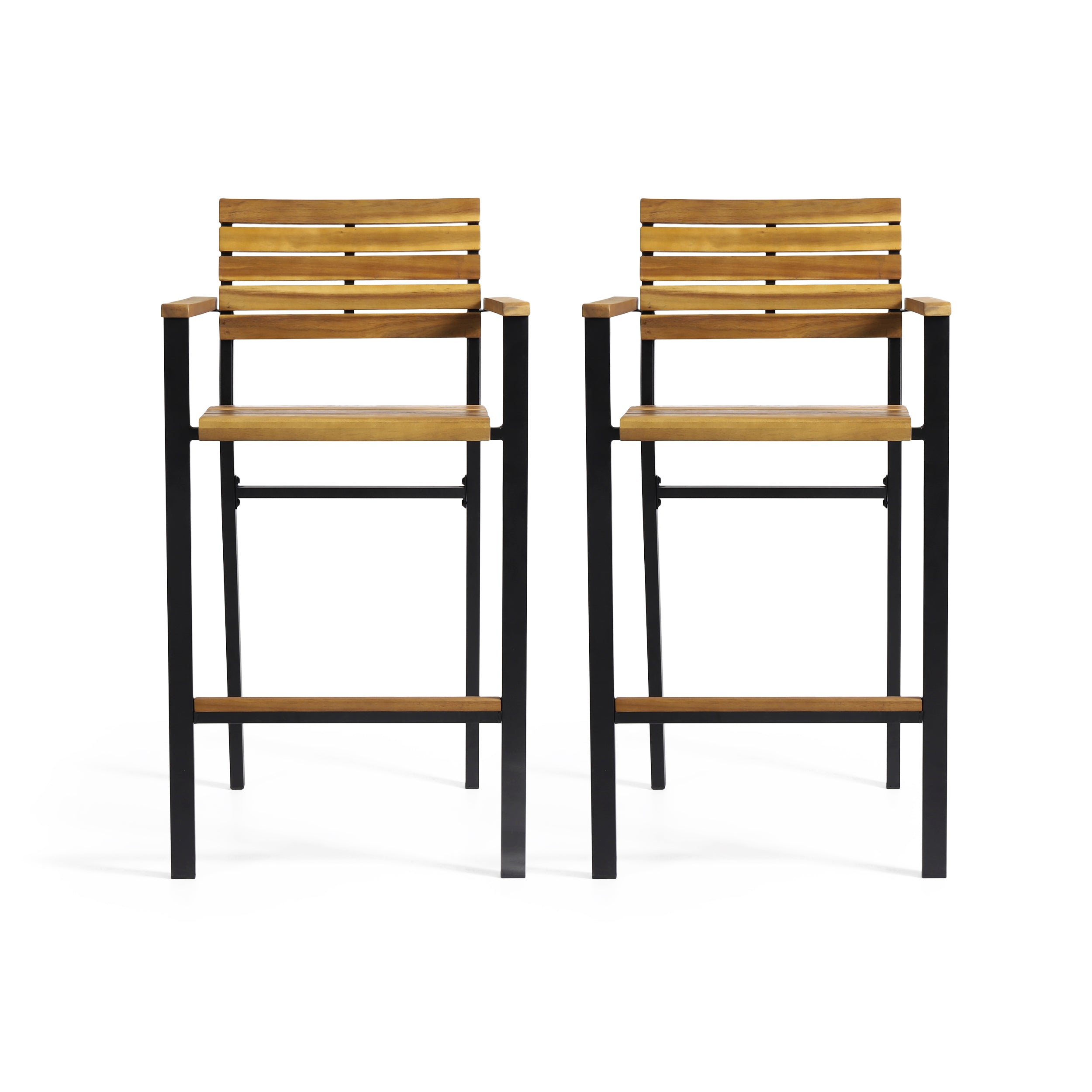 Darryn Modern Industrial Acacia Wood Barstool (Set of 2)