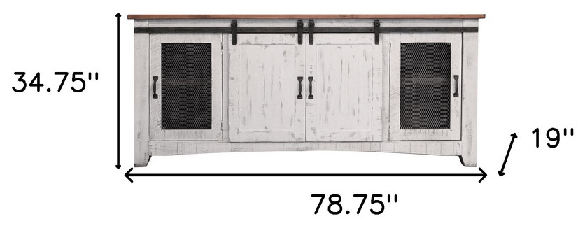 79 quotWhite Solid Wood Cabinet Enclosed Storage Distressed TV Stand   Entertainment Centers And Tv Stands   by HomeRoots  Houzz