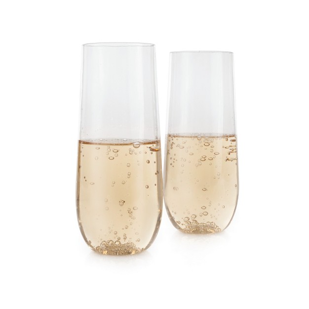 True Flexi Champagne Flutes Clear Plastic Tumblers Flexible Stemless Wine Glasses 8 Ounces Outdoor Drinkware Clear Set Of 2