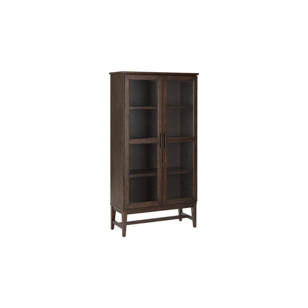 Home Decorators Collection 61 in. Smoke Brown Wood Adjustable 4-Shelf Standard Bookcase with Glass Door SK19345Br2-S