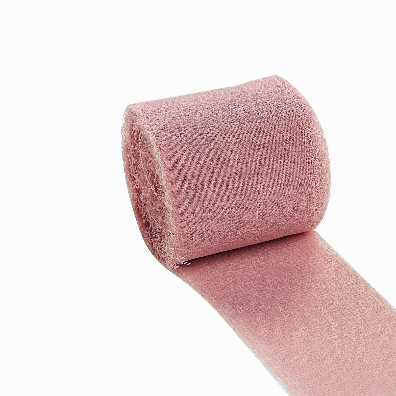 2 Pack Dusty Rose Silk-Like Chiffon Linen Ribbon Roll For Bouquets, Wedding Invitations Gift Wrapping 6yd