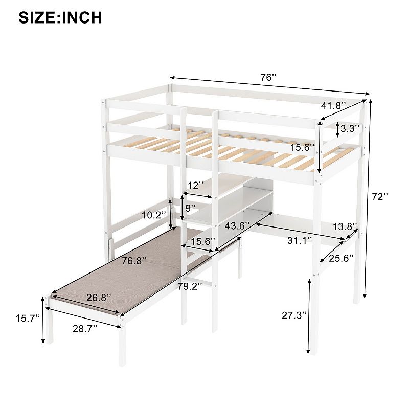 Merax Convertible Loft Bed with L-Shape Desk