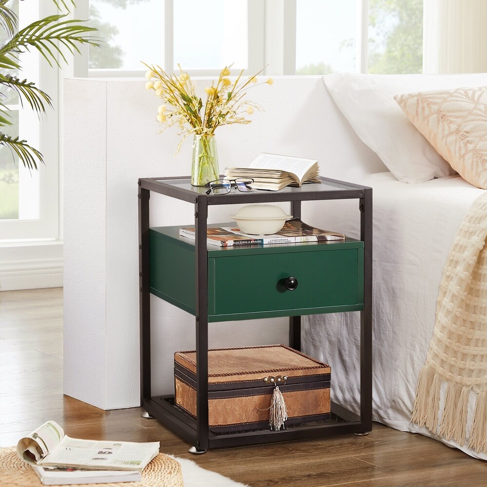 VECELO Modern 1  Drawer Nightstands with Tempered Glass Top