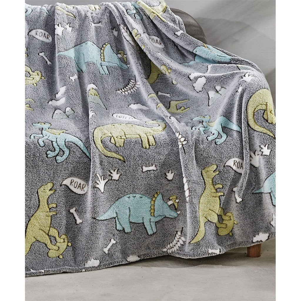 Glow In The Dark Throw Blanket - Grey Dino Friends