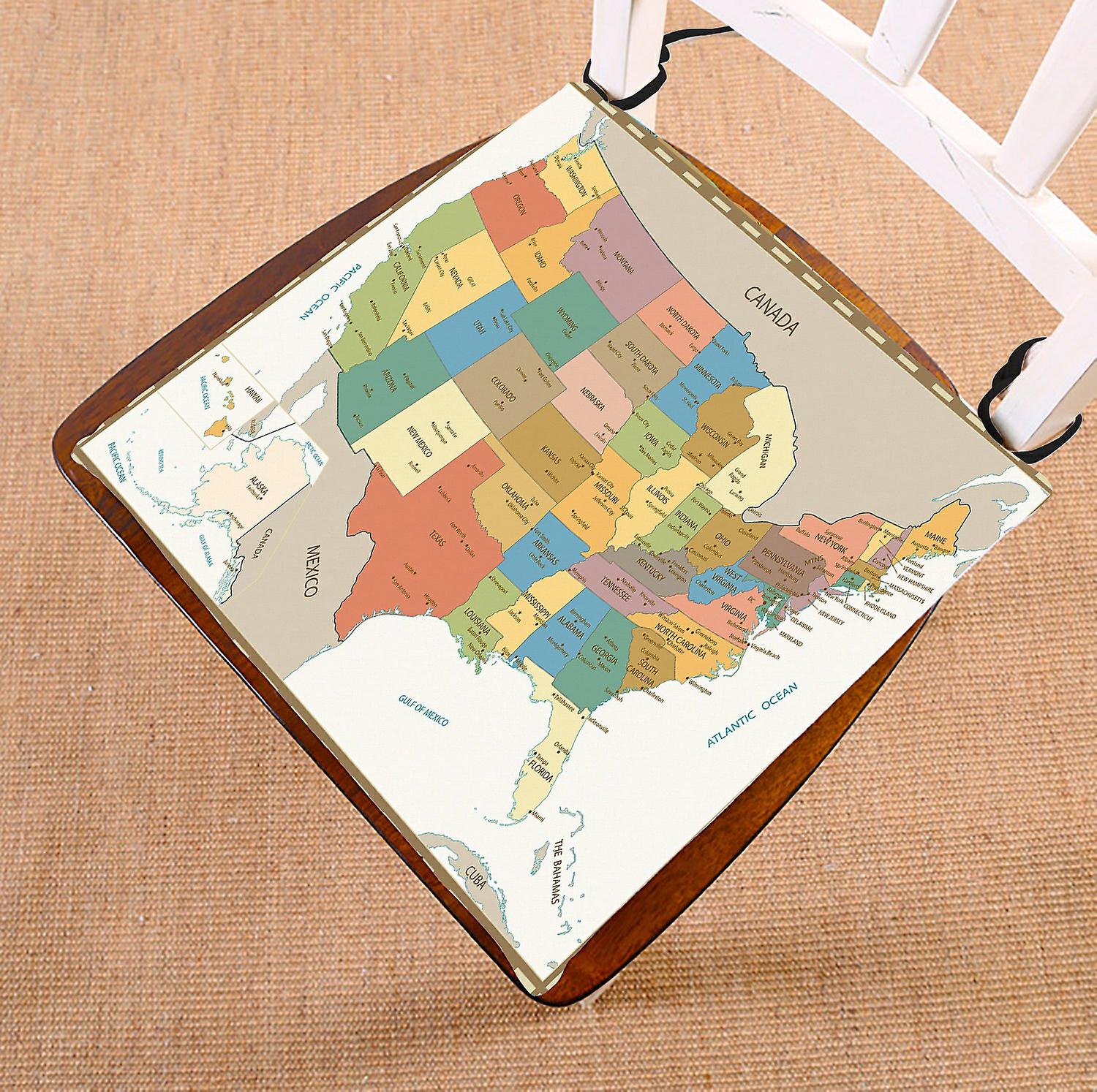 Educational Chair Pad， Old Retro Color Map Of United States Seat Cushion Chair Cushion Floor Cushion 50x50 Cm