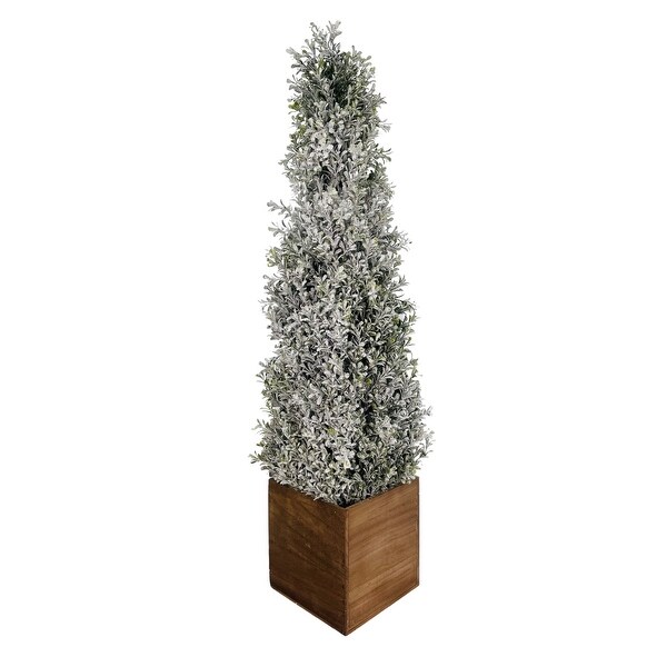 Topiary Snowy Boxwood Cone in Square Planter