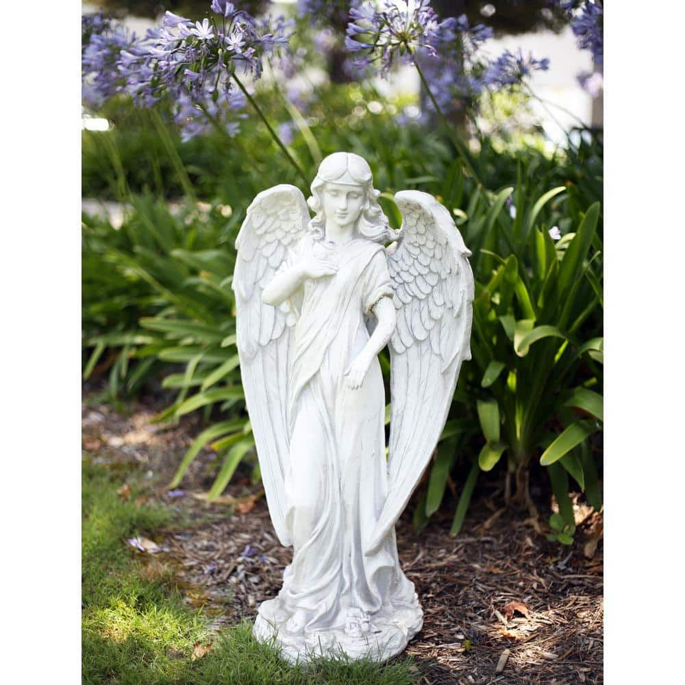 Alpine Corporation 31 in. Tall Indoor/Outdoor Angel Statue Yard Art Decoration, Light Gray QFC104