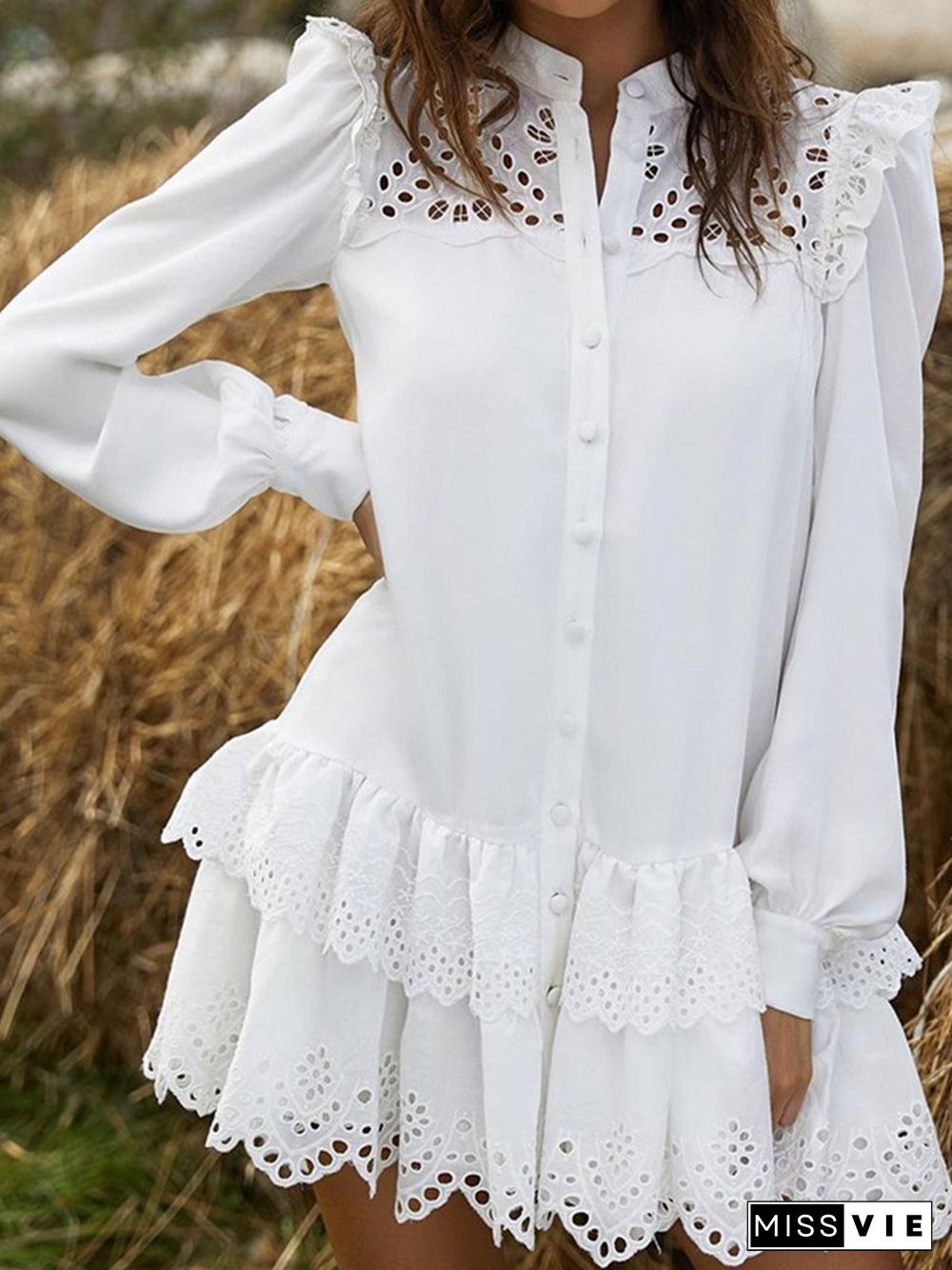 Sexy Cut Out Lace Shirt Dress P14617