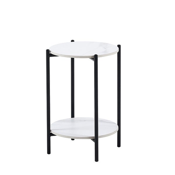 Round 2-layer End Table with Whole Marble Tabletop