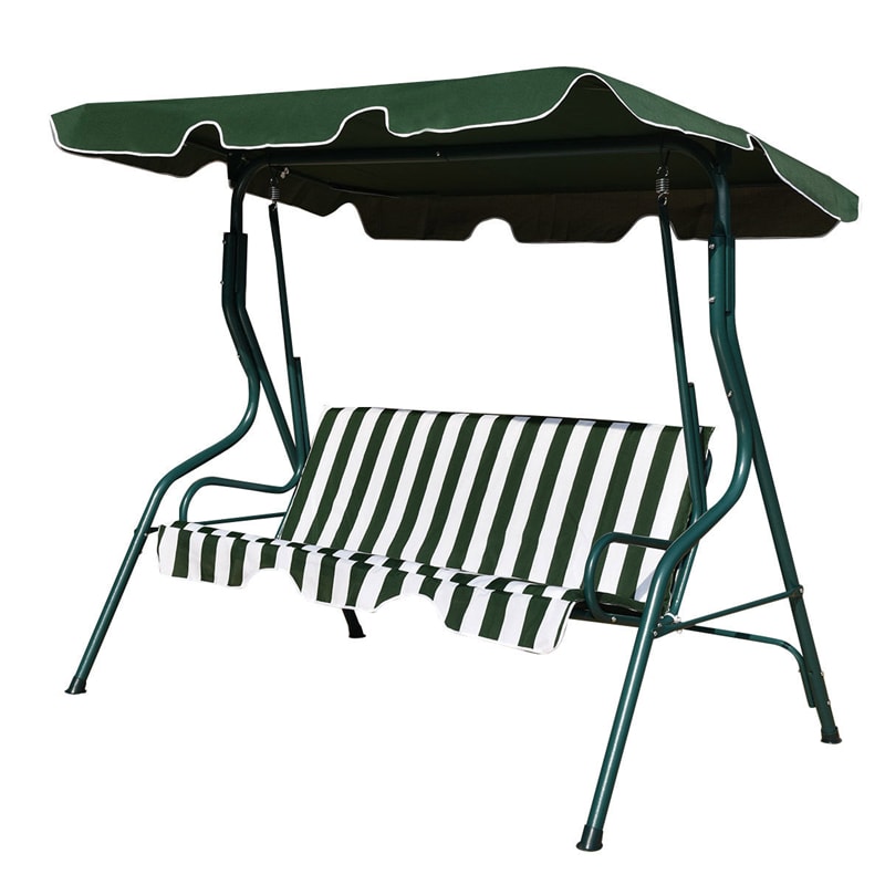 3-Person Cushioned Metal Outdoor Patio Porch Swing Chair Bench Glider with Adjustable Awing Canopy