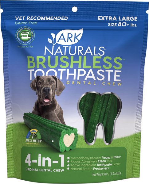 Ark Naturals Brushless Toothpaste Dog Dental Treats， X-Large， 24-oz bag