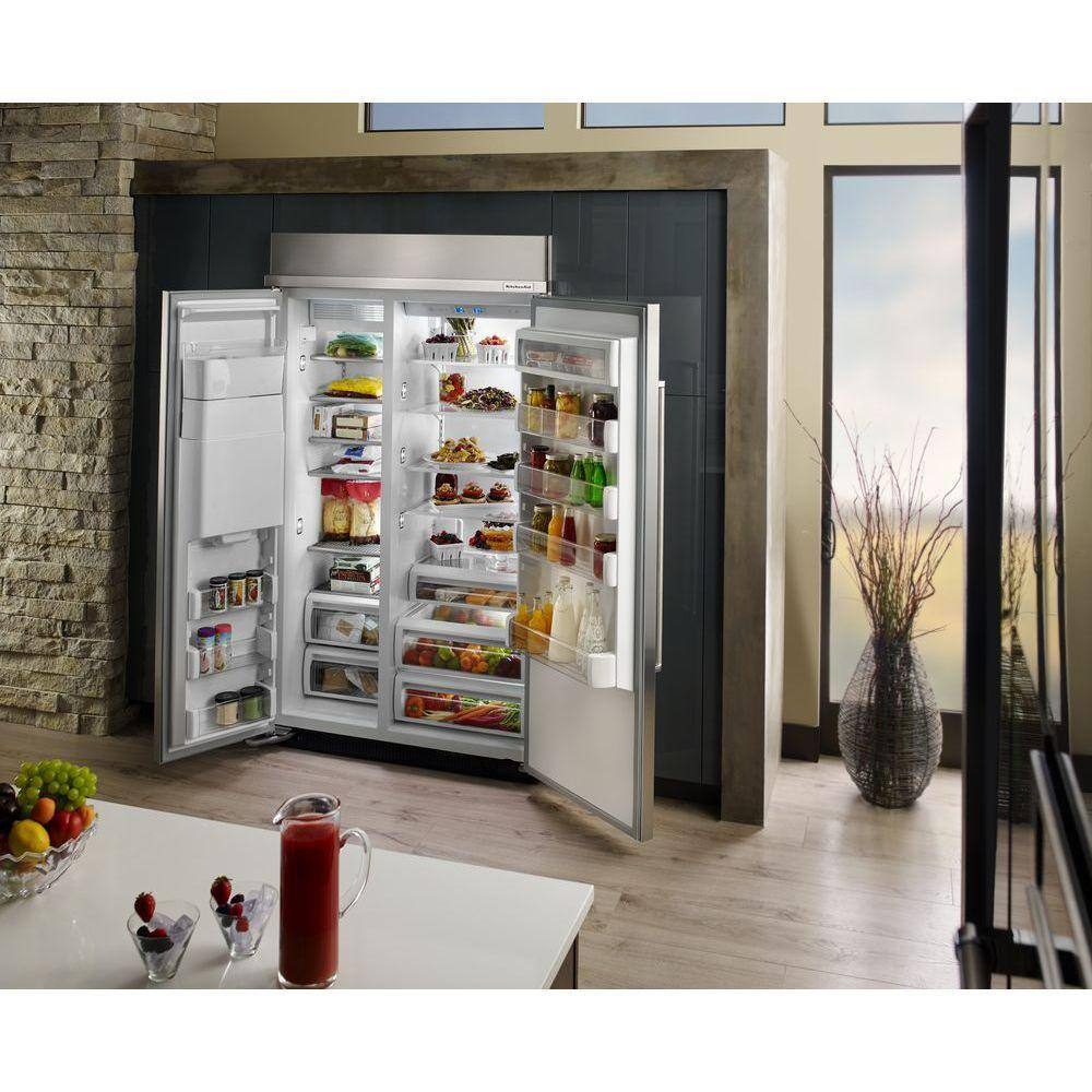 KitchenAid 25.2 cu. ft. Built-In Side by Side Refrigerator in Stainless Steel KBSD612ESS