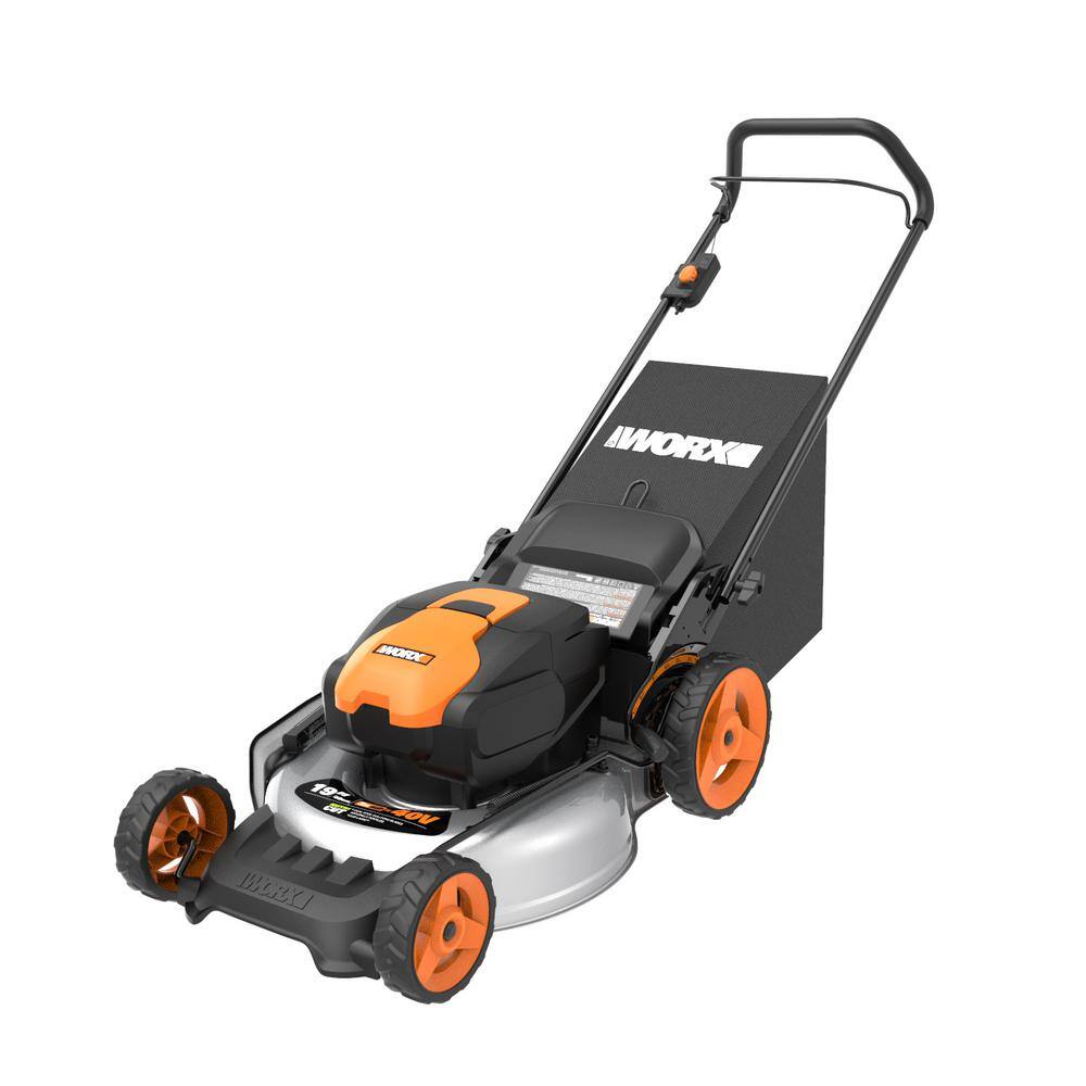 Worx Power Share 20 in. 40-Volt Li-ION Battery 5.0Ah Walk Behind Push Mower wMulching and Side Discharge (Tool Only) WG751.9