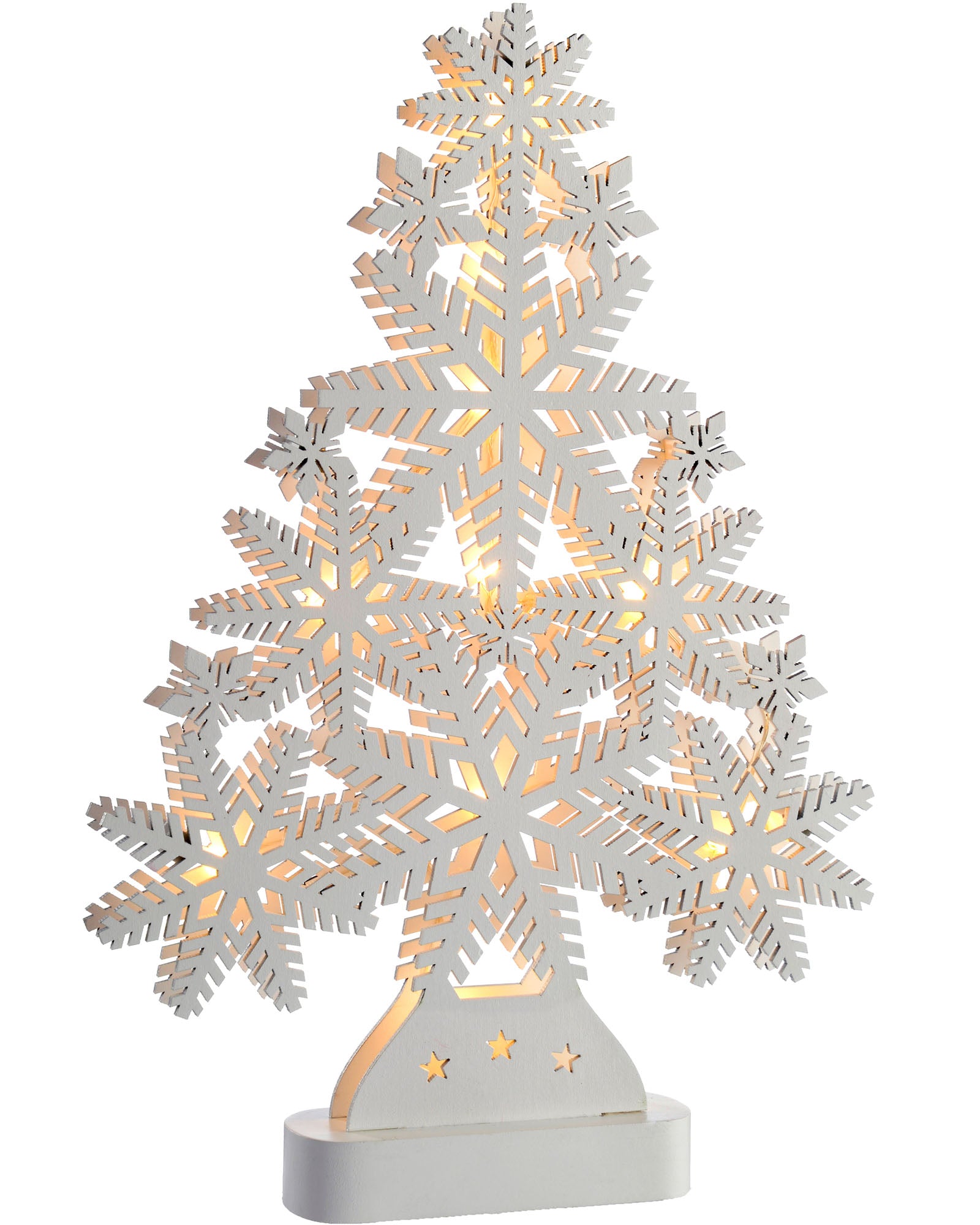 Pre-Lit Snowflake Tree Table Christmas Decoration, Wood, 39.5 cm - White