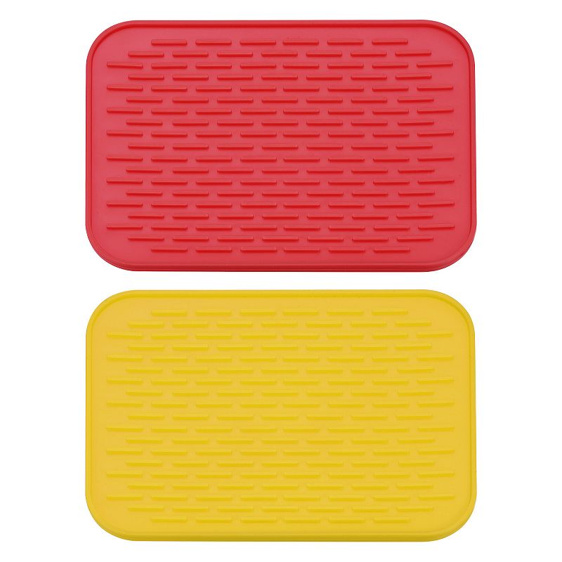 2 Pcs 8.5 x 6 Sink Drain Pad 2 Colors Silicone Dish Drying Mat Set