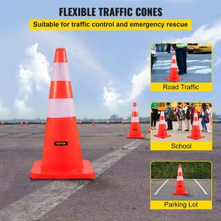 VEVOR Safety Cones 28 in. H PVC Orange Traffic Cone with 2 Reflective Collars for Traffic Control (12-Pack) AQZYCQ2812PC1BVA3V0