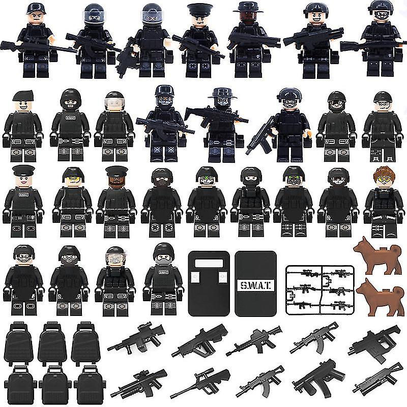 Swat Policeman Cop Bobbies Armed Forces Soldier Figures Building Blocks Kids Gift Toys 4.5cm Set Of 28pcs