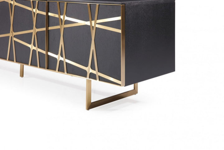 Pierrick Modern Black Oak and Champagne Gold TV Stand   Contemporary   Entertainment Centers And Tv Stands   by Rustic Home Furniture Deco  Houzz