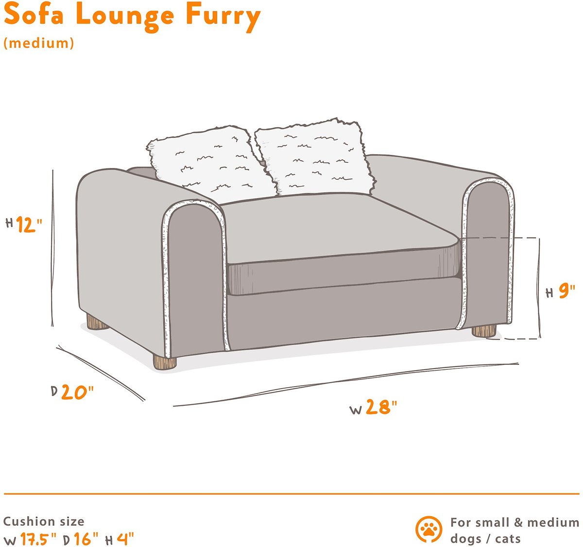 Moots Furry Sofa Lounge Orthopedic Elevated Cat and Dog Bed w/ Removable Cover