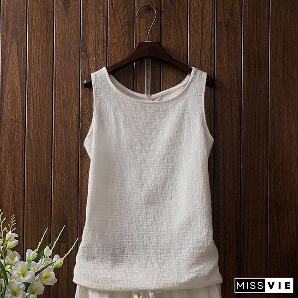 Texture Round Neck Comfy Casual Tank Top