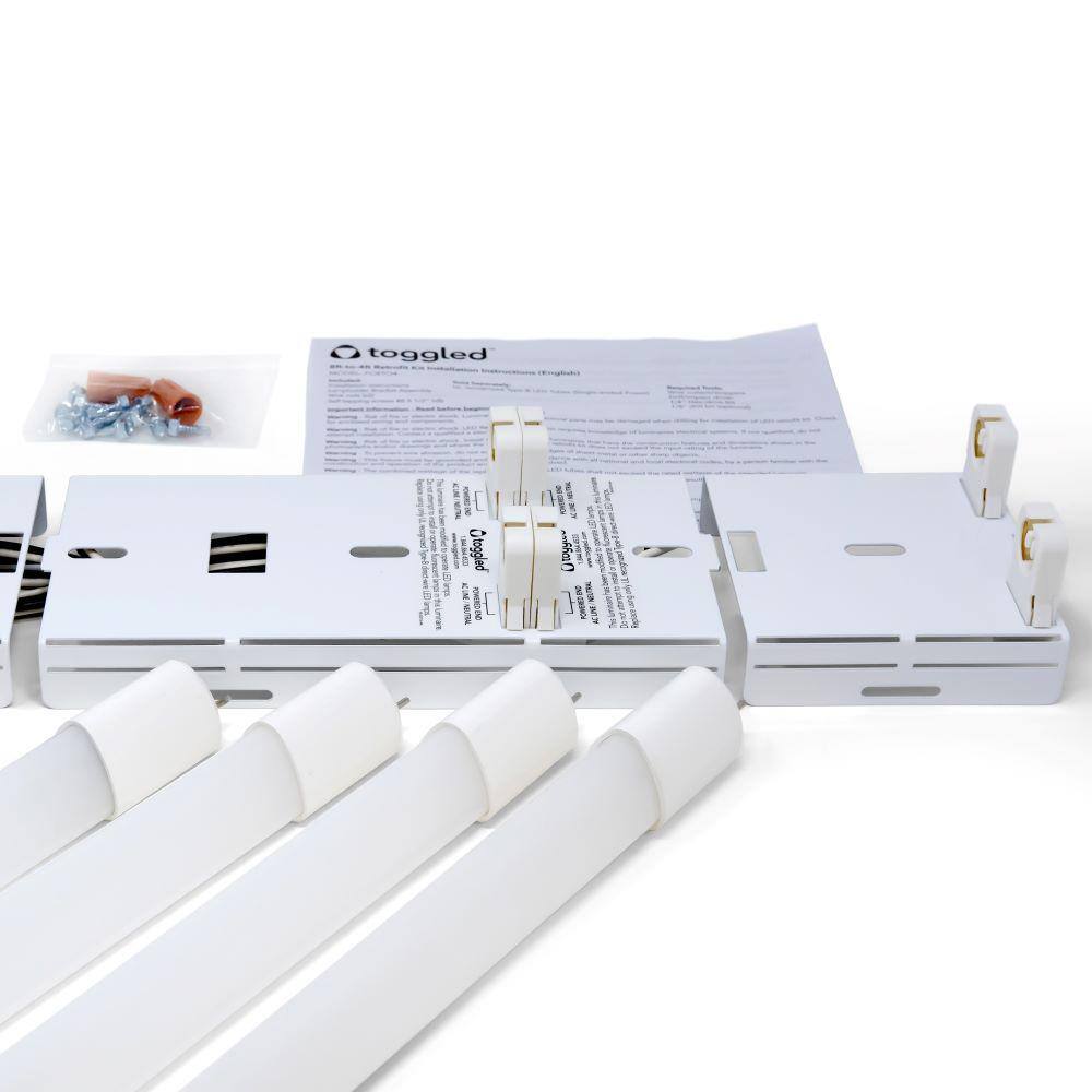 toggled 100W 4 ft. Ultra High Output Linear LED Tube Retrofit Conversion Kit Replaces 8 ft. T8T12 16000 Lumens 4000K (4-Pack) FC8TO4-E425-40320-4