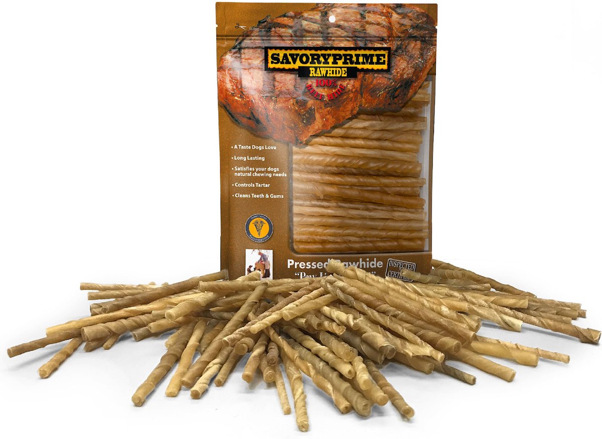 Savory Prime Natural Rawhide Twists Dog Treats， 5-in