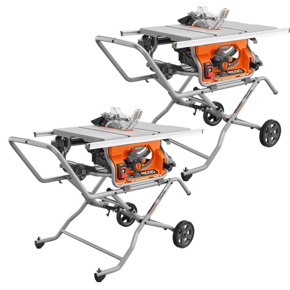 RIDGID 15 Amp 10 in. Portable Pro Jobsite Table Saw (2-Pack) with Rolling Stands R4514-2