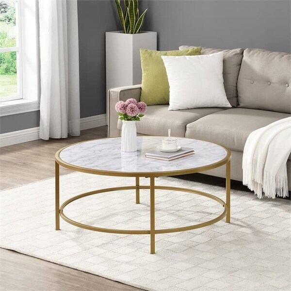 Classic Verazano Faux Marble Top 36 in Round Coffee Table in Gold - as picture