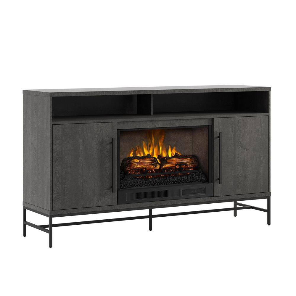 SCOTT LIVING KAPLAN 60 in. Freestanding Media Console Wooden Electric Fireplace in Gray Fawn Aged Oak HDSLFP60L-1A