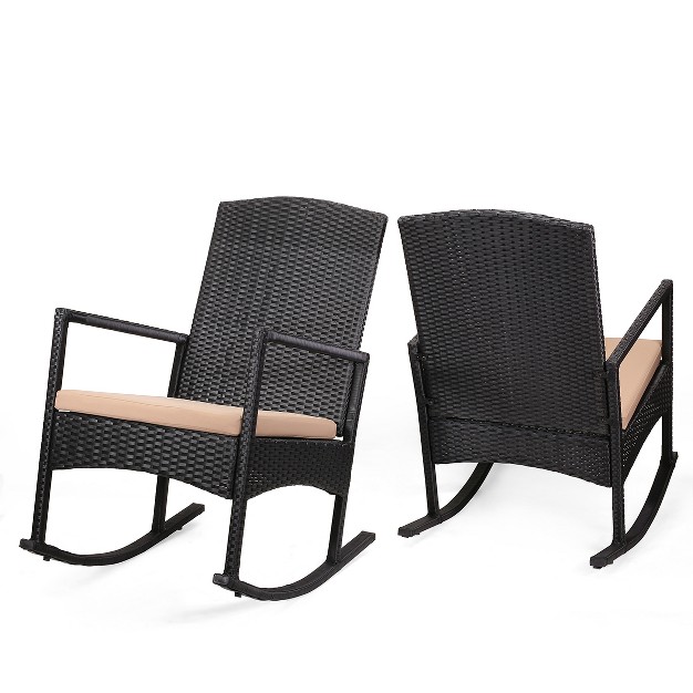 Barton 3pcs Outdoor High backrest Rocking Chair Cushion Seat Seating Group W Table Set black beige