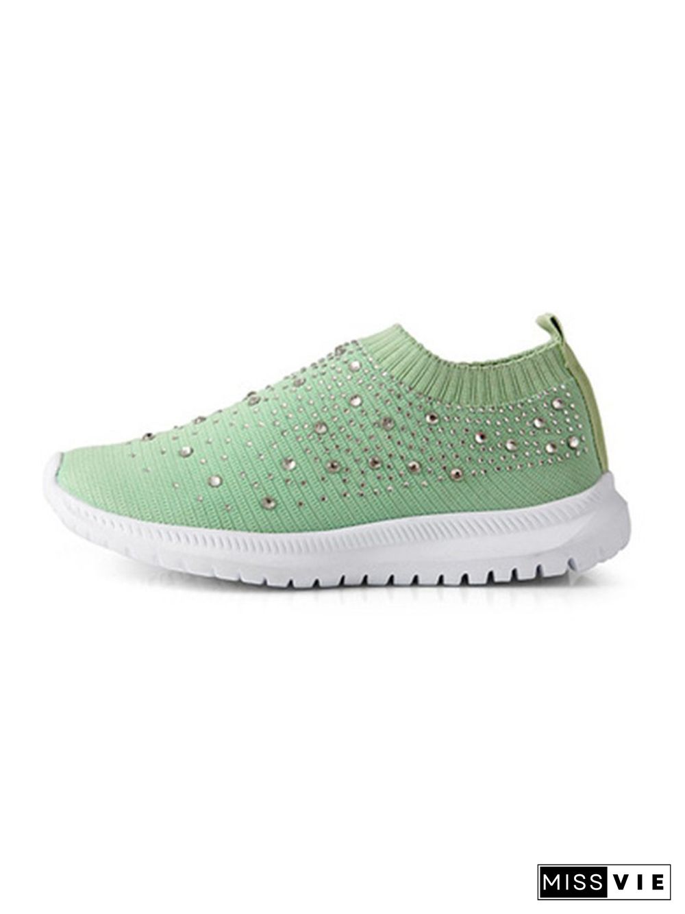 Rhinestone Design Portable Overfoot Lightweight Flyknit Sneakers