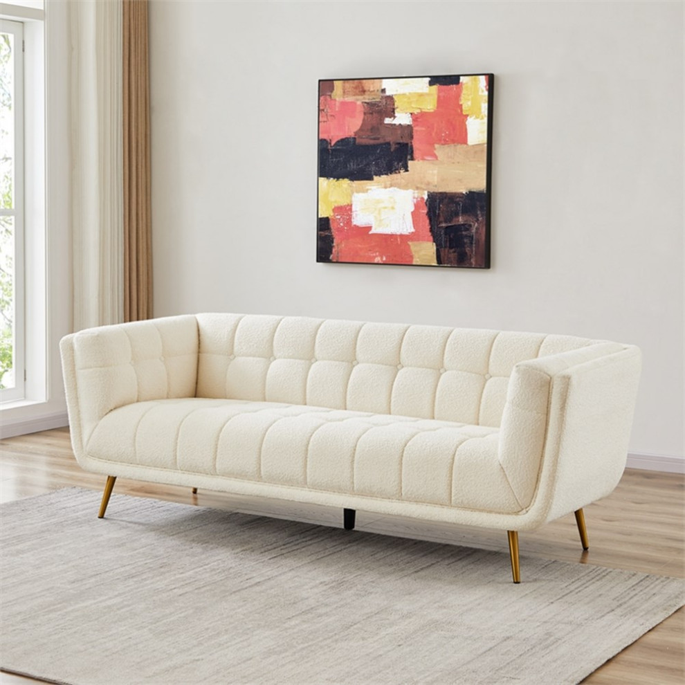 Alosio Luxury Modern Tufted Boucle Fabric Living Room Cream Couch   Midcentury   Sofas   by Homesquare  Houzz