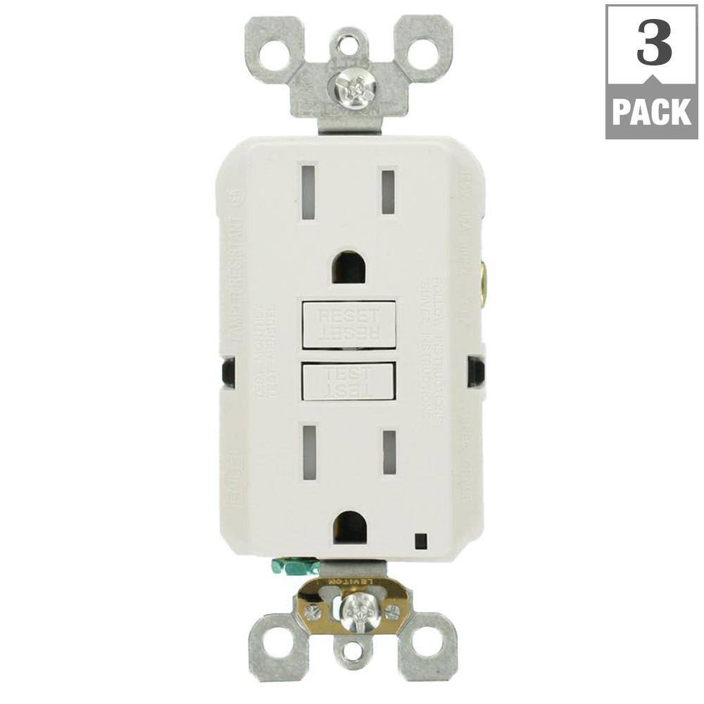 Leviton 15 Amp Self-Test SmartlockPro Slim Tamper Resistant GFCI Duplex Outlet White (3-Pack) M92-GFTR1-03W