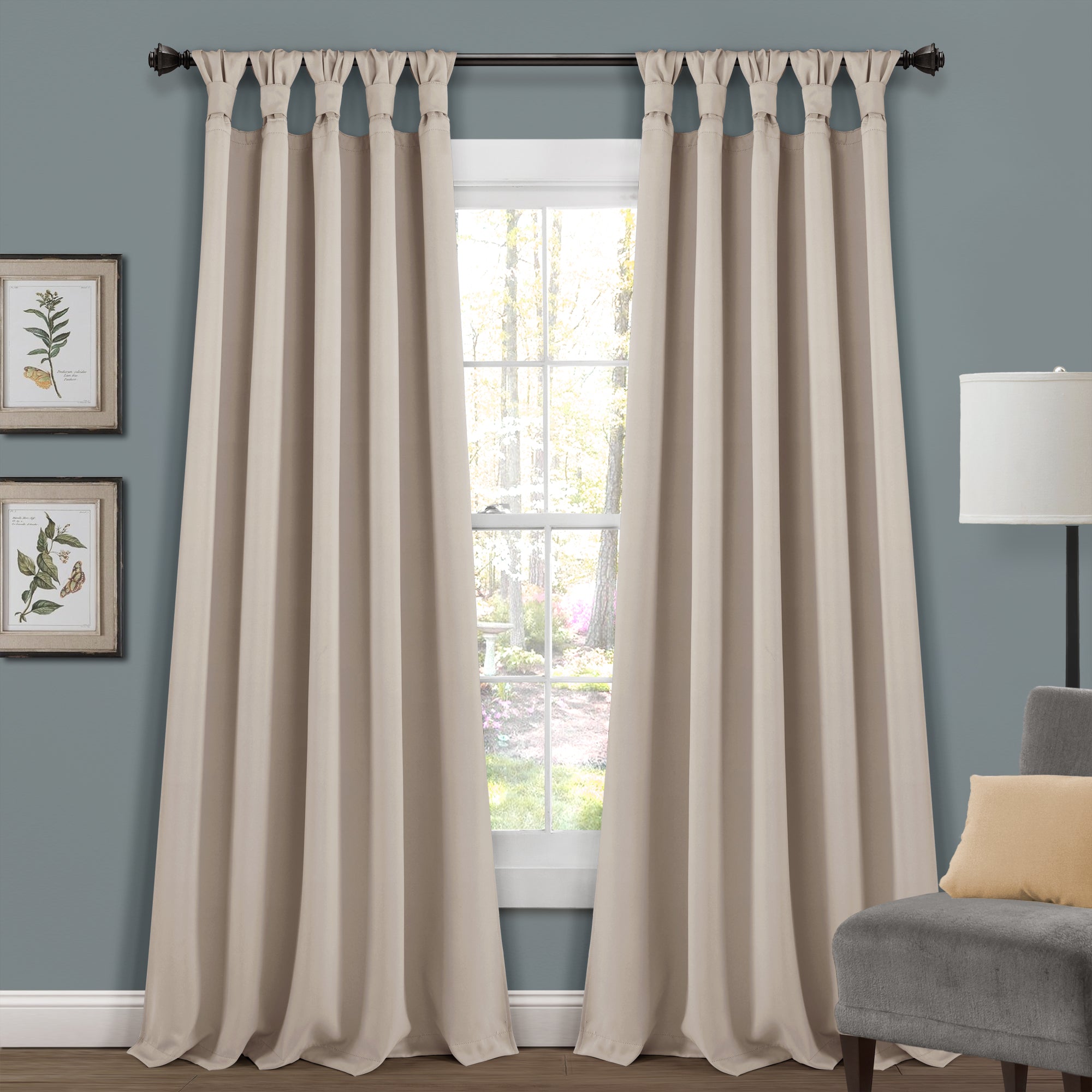 Insulated Knotted Tab Top Blackout Window Curtain Panel Set