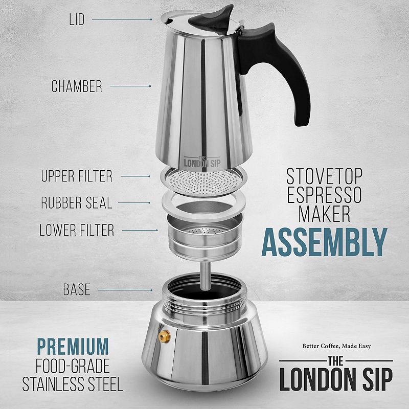 Escali London Sip 3-Cup Stainless Steel Espresso Maker