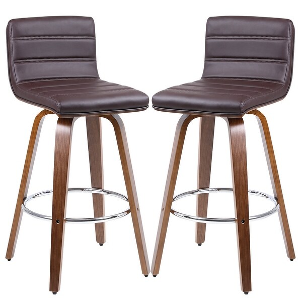 Swivel Bar Stools Wood PU Leather Upholstered Kitchen Barstool 26-inch - Set of 2