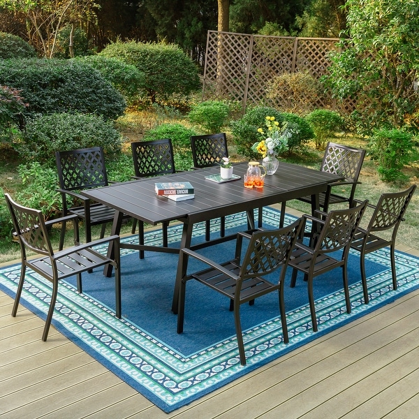 MAISON ARTS Outdoor Patio Dining Set of 7/9 with Metal Expandable Rectangular Dining Table and Metal Chairs